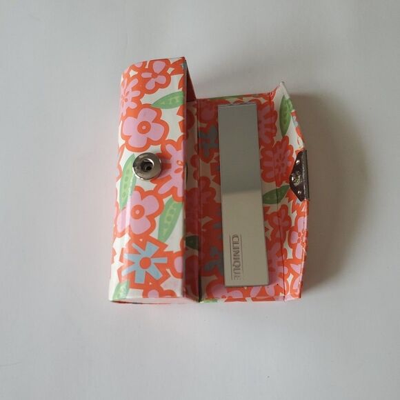 Clinique Vintage Orange Blue Floral Lipstick Snap Closure Case Mirror Inside - Picture 7 of 9